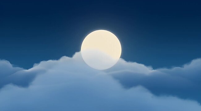 An atmospheric painting of a moon shining brightly through a bank of clouds