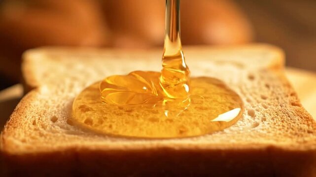 A slice of toast topped with a drizzle of golden honey.