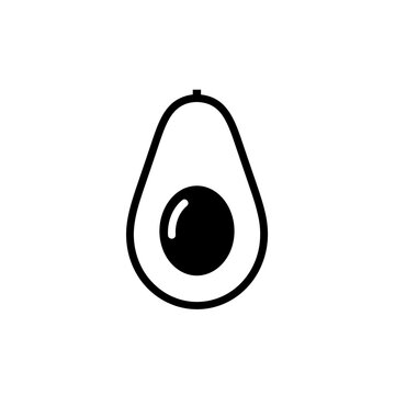Simple black and white line drawing of a halved avocado fruit