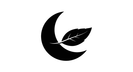 Crescent Moon with Leaf Icon. © rohmat