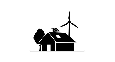 House with solar panel and wind turbine. © alvin