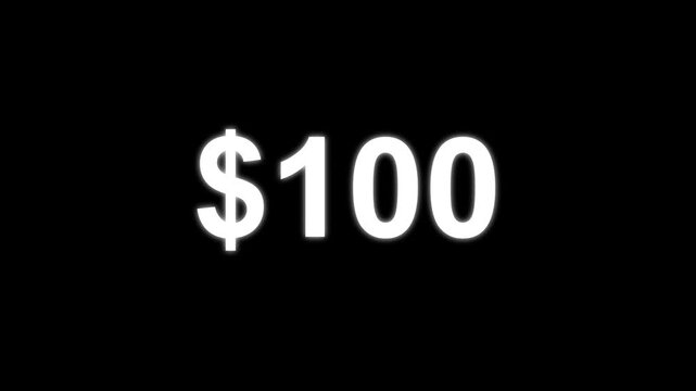Dollar Counter Animation. Animation Money Counter from 0 to 200 used dollar neon line on black background.