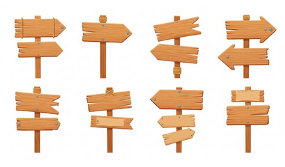 Rustic wooden direction boards and arrow signposts vector collection for game UI design © mdmasud