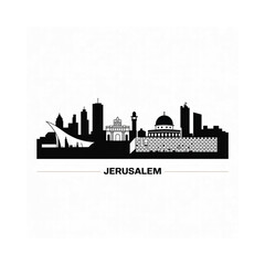 Naklejka premium Silhouetted skyline of jerusalem israel with text identifying the city