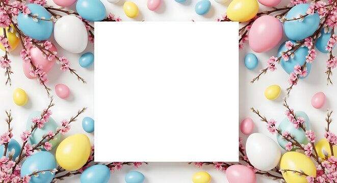 Easter sunday celebration with colorful eggs and floral decorations
