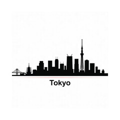 Obraz premium Black silhouette of the tokyo skyline with the city s name below
