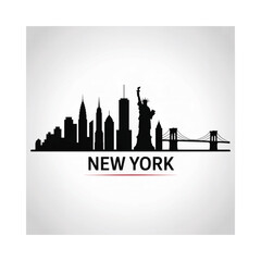Obraz premium New york city skyline silhouette with landmark buildings and bridge