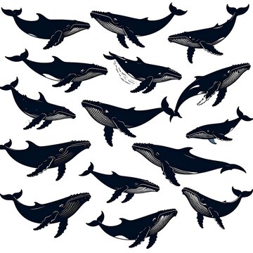 Black whales in various positions