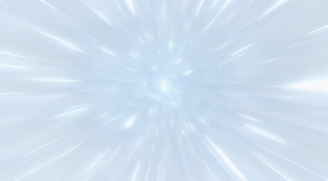 Hyperspace light speed jump effect, glowing white starburst motion blur, cosmic warp speed travel background for sci-fi cinematic transitions