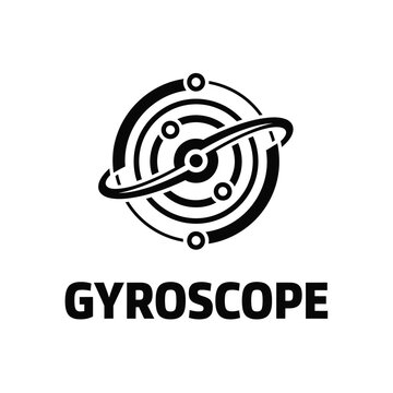 A striking black and white illustration depicts a gyroscope with orbiting rings and a central axis accompanied by the word gyroscope high quality professional