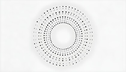A minimalist illustration of a circular pattern made up of small dots on a white background