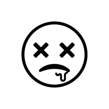 Black and white cartoon of a dead or fainting smiley face