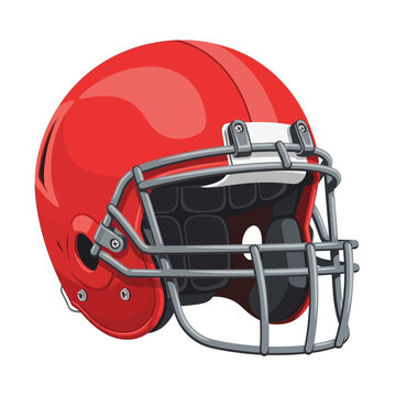A vibrant red american football helmet with a silver face mask