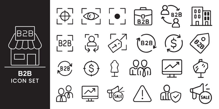 b2b business line icon set for commerce and trade