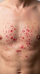 Fototapeta premium Severe Acne on a Mans Chest - A Close-Up View.