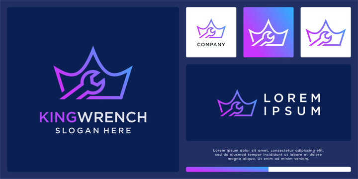 King wrench logo design template with crown