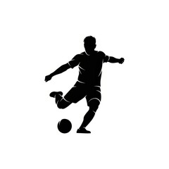 Fototapeta premium Silhouette of a soccer player kicking the ball with focus.