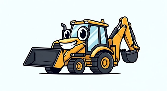 Smiling cartoon backhoe loader tractor machine.