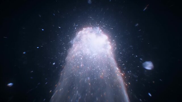 Vast dark waves with scattered bright sparks and distant embers in a mysterious abyss