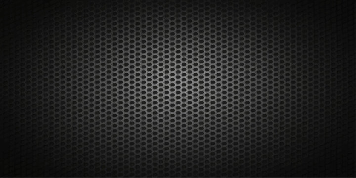 A seamless dark carbon fiber texture background featuring a black metallic grid pattern and industrial steel mesh design for a modern gray material wallpaper