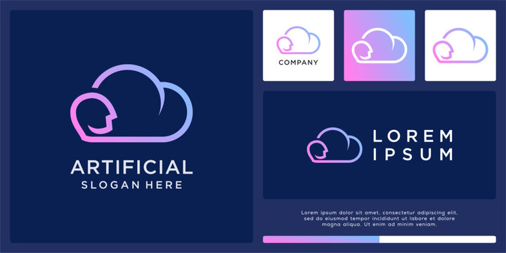 Artificial logo design template with head and cloud