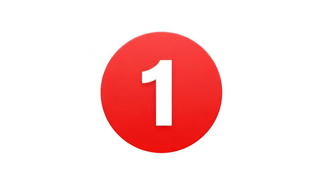 A circular notification badge with a bold number 1 in white, on a vibrant red circle with a slight drop shadow.