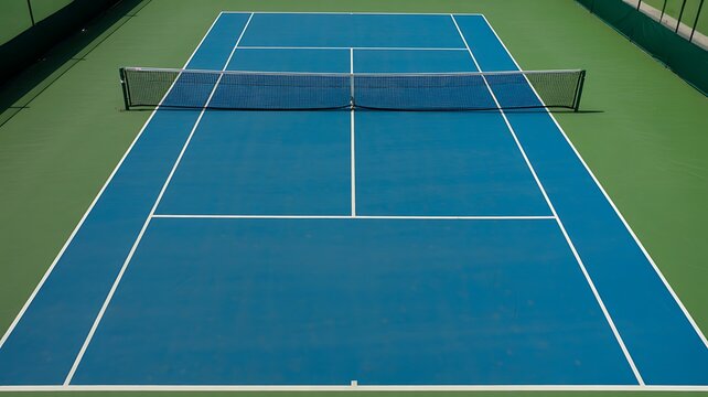 Pristine Blue Tennis Court with Clear White Lines and Perfect Surface Photo
