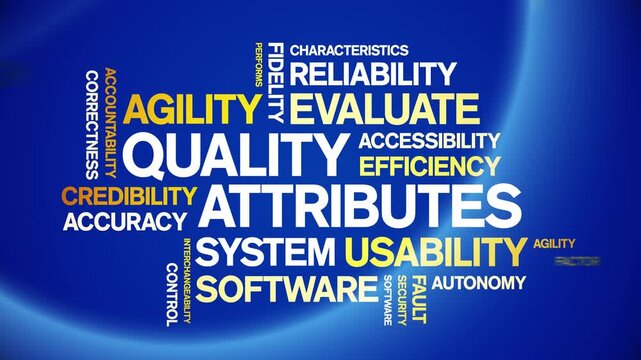 Quality Attributes animated word cloud-text design animation tag kinetic typography seamless loop.
