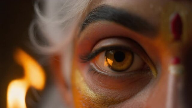Hanuman Inspired Intense Eye Close-Up with Divine Fire