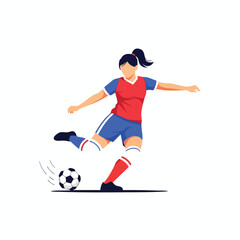 Obraz premium Flat vector illustration of a female soccer player kicking a ball