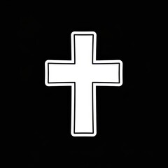 Obraz premium Simple white Christian cross symbol on a black background.
