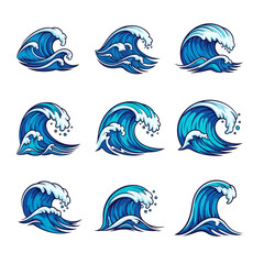 Obraz premium Collection of various ocean wave graphics.
