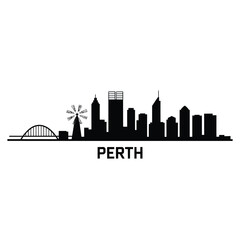 Fototapeta premium Silhouetted skyline of perth australia with a ferris wheel and bridge