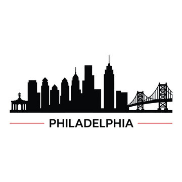Silhouette of philadelphia skyline featuring iconic buildings and benjamin franklin bridge