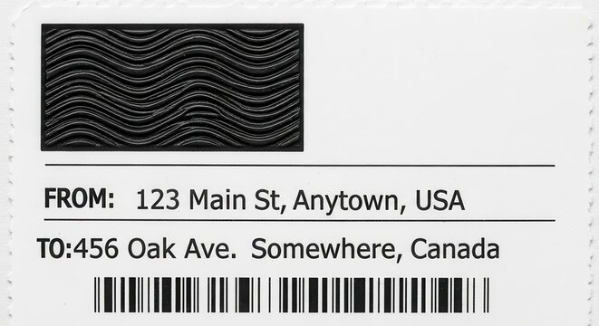 Shipping Label with Addresses and Barcode for International Delivery.