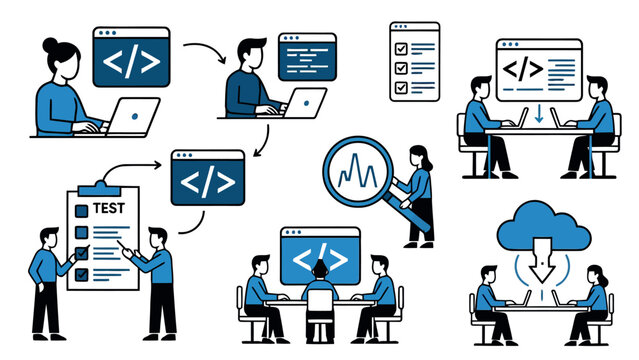 Set of 8 coding and development vector illustrations