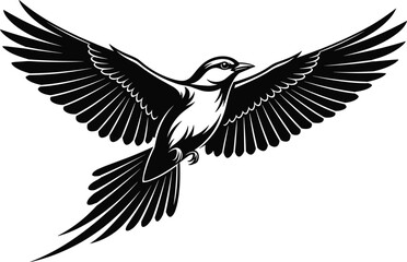 Fototapeta premium Black silhouette of a bird in flight with wings fully spread vector illustration