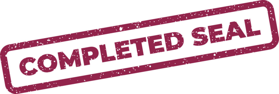 Rectangular distressed stamp graphic featuring the words completed seal for certification or final approval