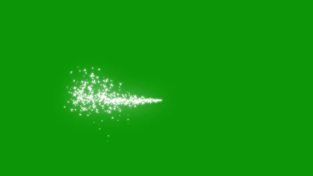 Glittering Wand Stroke Green Screen Fast white particle trail with twinkling fairy stars and shimmering dust sparkles. 4K magic wand transition on a green screen background
