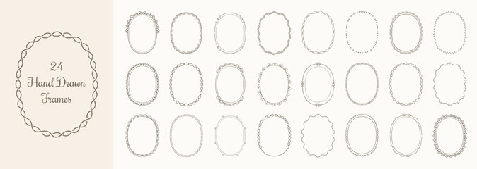 Set of 24 hand drawn decorative oval frames and borders in vintage style © PixMarket