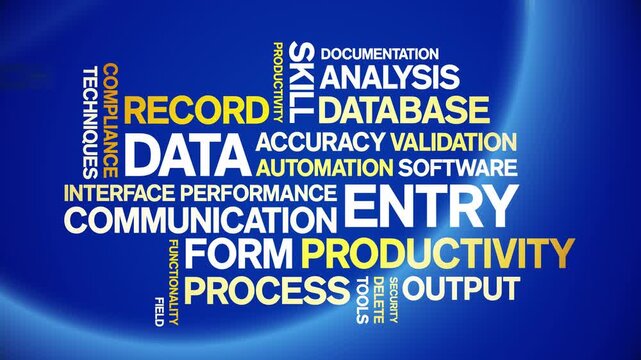 Data Entry animated word cloud-text design animation tag kinetic typography seamless loop.