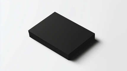 Stack of blank black business cards on white background