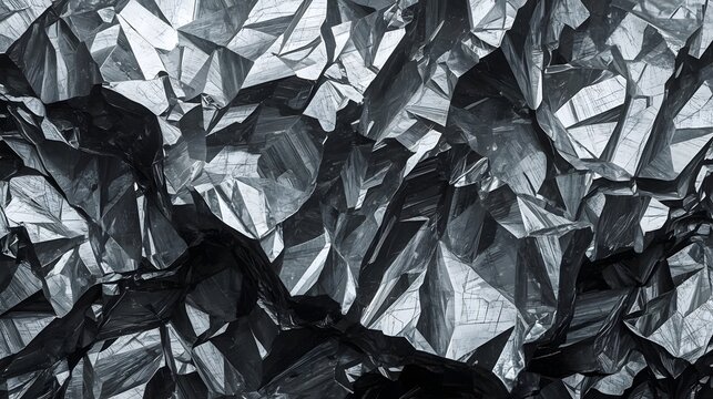 Dark metallic stibnite mineral crystal texture with sharp geometric shards and silver grey luster for industrial or abstract background