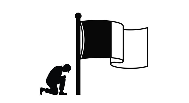 Man kneeling flag pole black silhouette Vector
