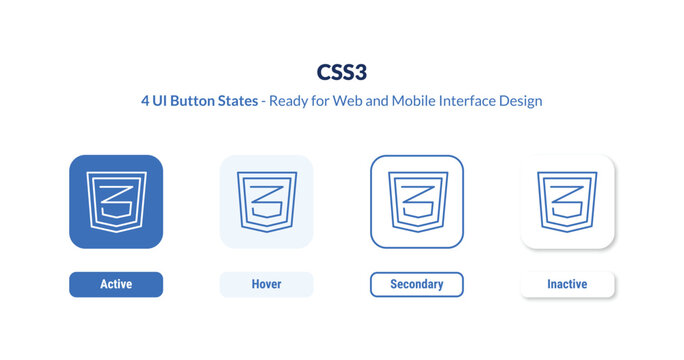 css3 UI Button States Set. Outline icon kit from technology collection. Thin linear css3, css, code editable vector. Line vector css3 sign for web and mobile interface