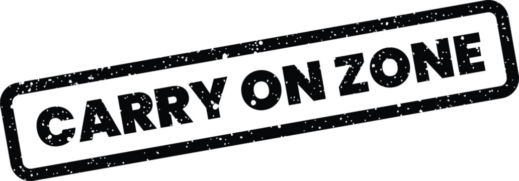 Rectangular textured stamp displaying CARRY ON ZONE text, suggesting a designated area for continued activity or luggage