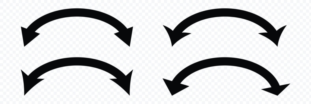 Dual sided arrow. Curved arc shape. Semicircular thin double ended arrow. Dual sided arrow Vector. isolated on white background. Vector illustration eps 10.