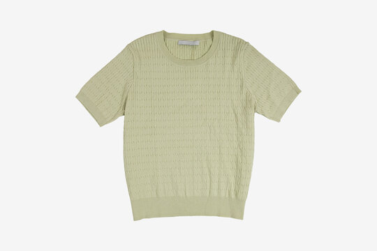 Light Green Short Sleeve Knit Sweater Mockup Isolated on Light Gray Background Front View