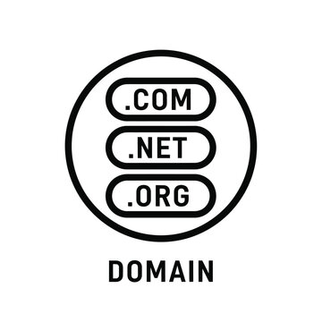 A minimalist black and white graphic displays three prominent internet top level domains com net and org within a circular design high quality