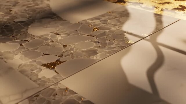 Close-Up of Luxurious Terrazzo Floor With Gold Inclusions and Marble Tiles